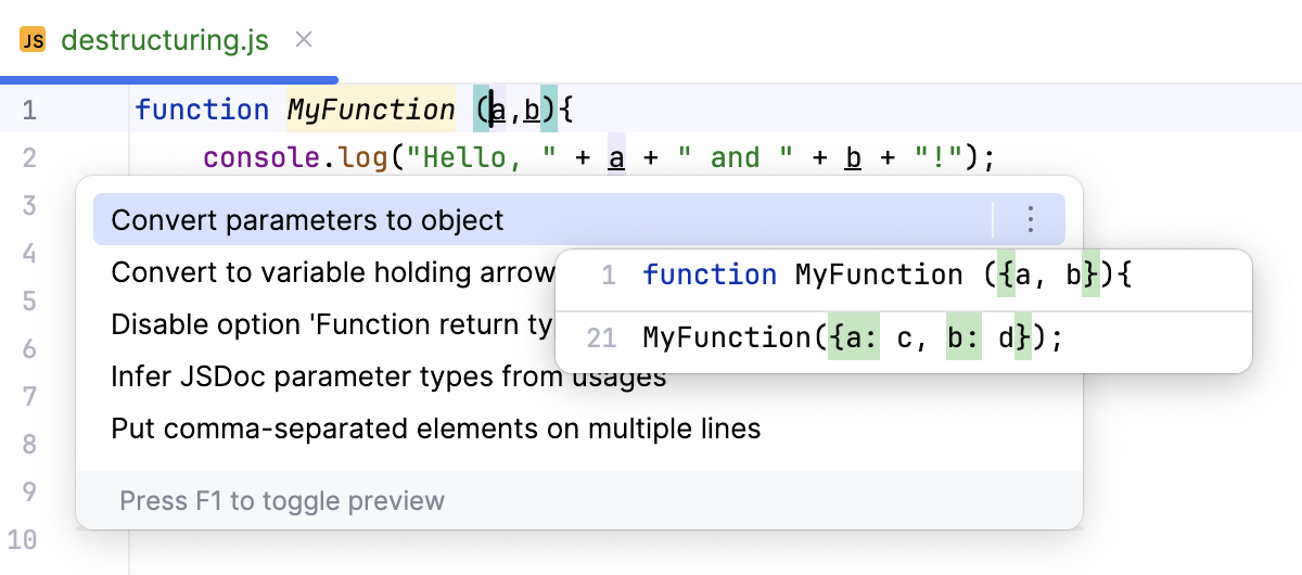 有意通过解构操作：将参数转换为对象