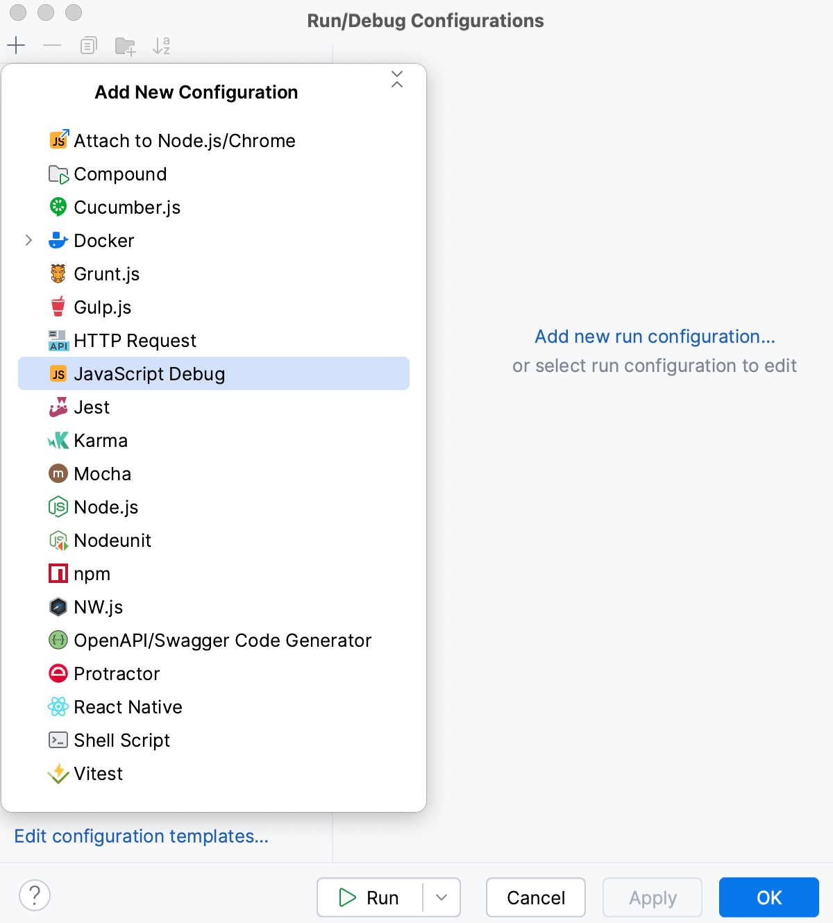 创建 JavaScript 调试配置