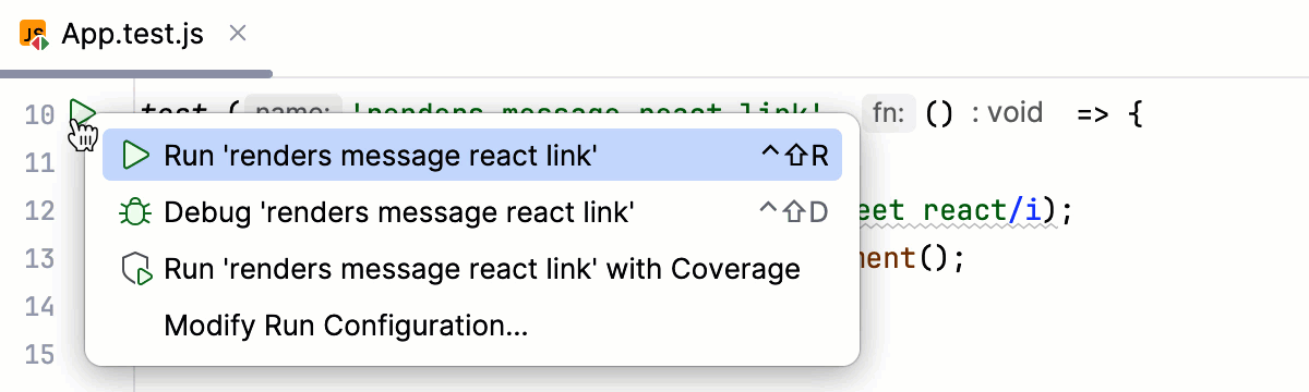 从编辑器运行单个测试