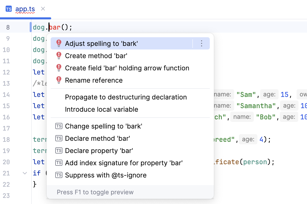 在编辑器中应用快速修复 在编辑器中应用快速修复