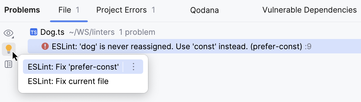 在问题工具窗口中快速修复