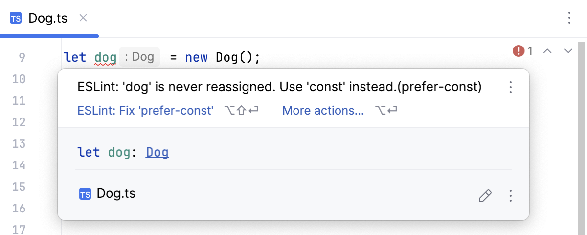ESLint：错误和警告会被高亮显示，问题的描述显示在工具提示中。