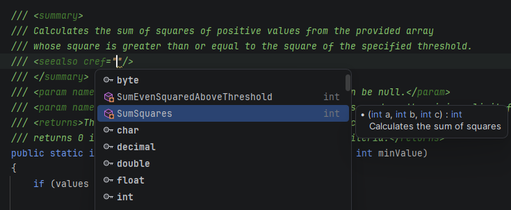JetBrains&nbsp;Rider：在 XML 文档注释中为 'cref' 进行代码补全