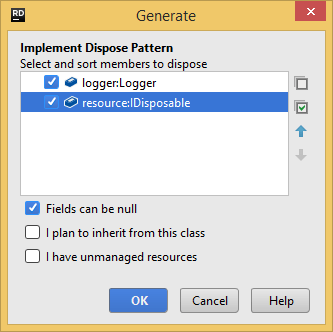 Generating a dispose pattern with JetBrains Rider Generating a dispose pattern with JetBrains Rider
