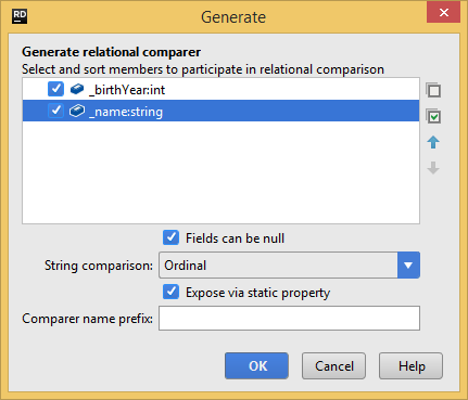 Generating a relational comparer class with JetBrains Rider Generating a relational comparer class with JetBrains Rider