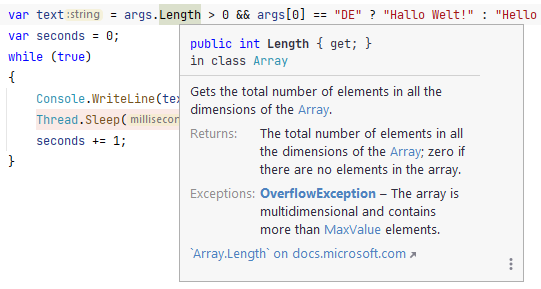 JetBrains&nbsp;Rider: Quick documentation popup