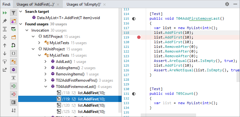 JetBrains&nbsp;Rider：查找结果窗口