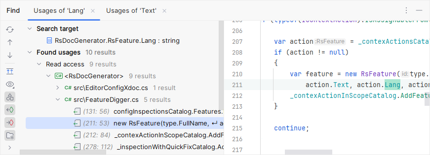 JetBrains&nbsp;Rider: Finding Usages of a Symbol