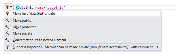 JetBrains Rider: Make field private quick-fix in XAML JetBrains Rider: Make field private quick-fix in XAML