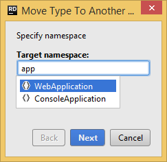 JetBrains&nbsp;Rider. 'Move to another namespace' refactoring
