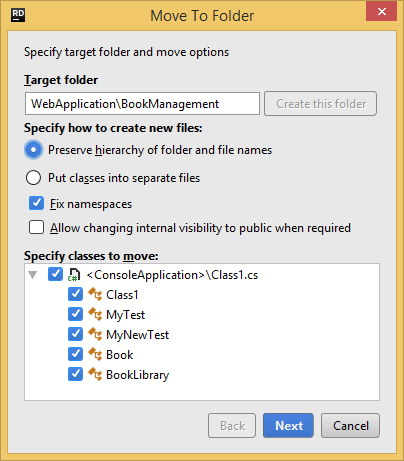 JetBrains Rider。 移动到文件夹重构 JetBrains Rider。 移动到文件夹重构