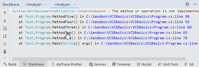 Navigating from stack trace to exception Navigating from stack trace to exception