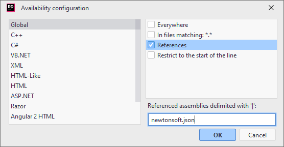 JetBrains&nbsp;Rider: Selecting a scope for the template
