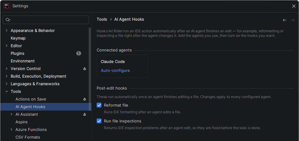 JetBrains Rider: Post-edit hooks for AI agents JetBrains Rider: Post-edit hooks for AI agents