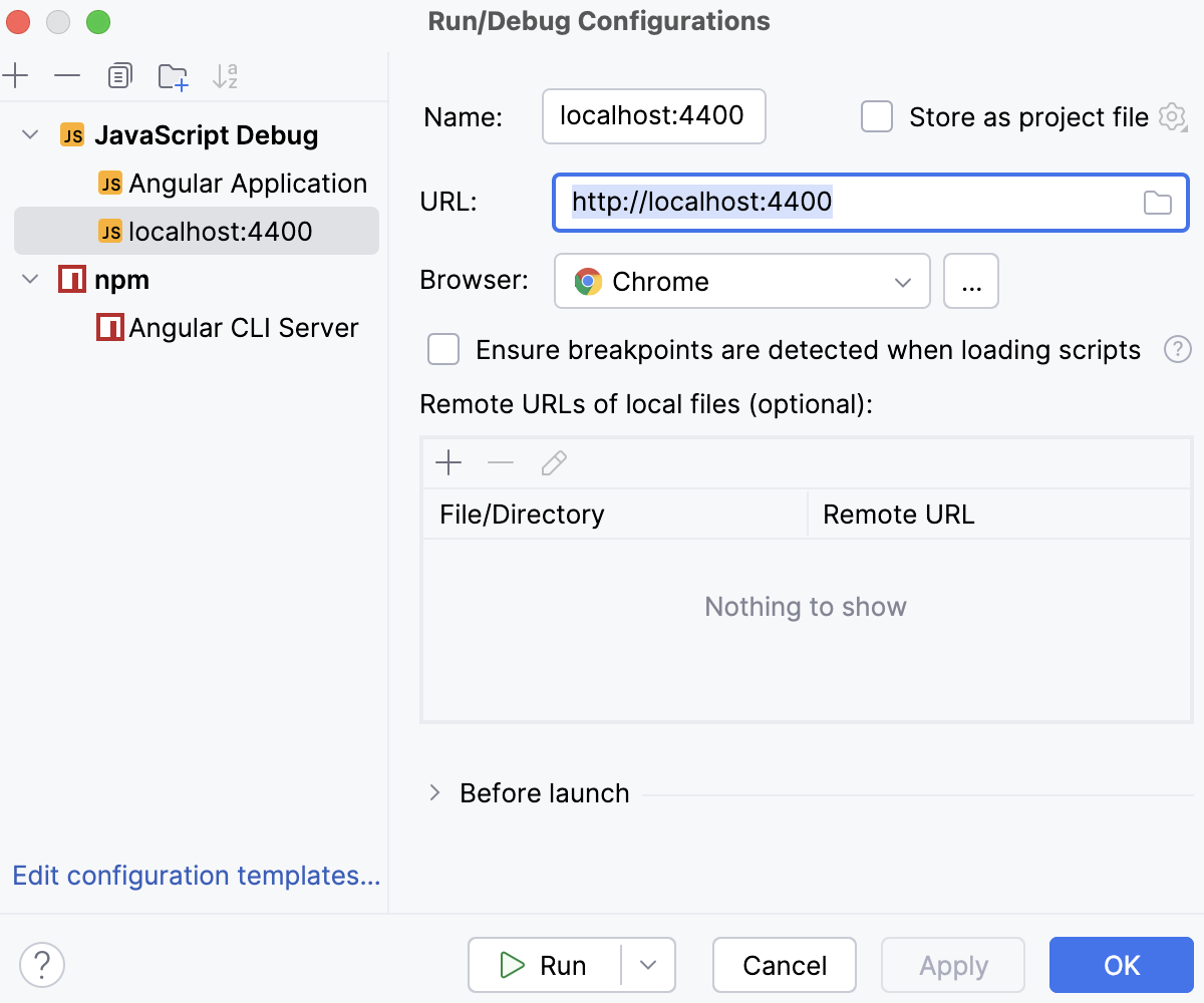 Create a JavaScript Debug configuration: specify the URL Create a JavaScript Debug configuration: specify the URL