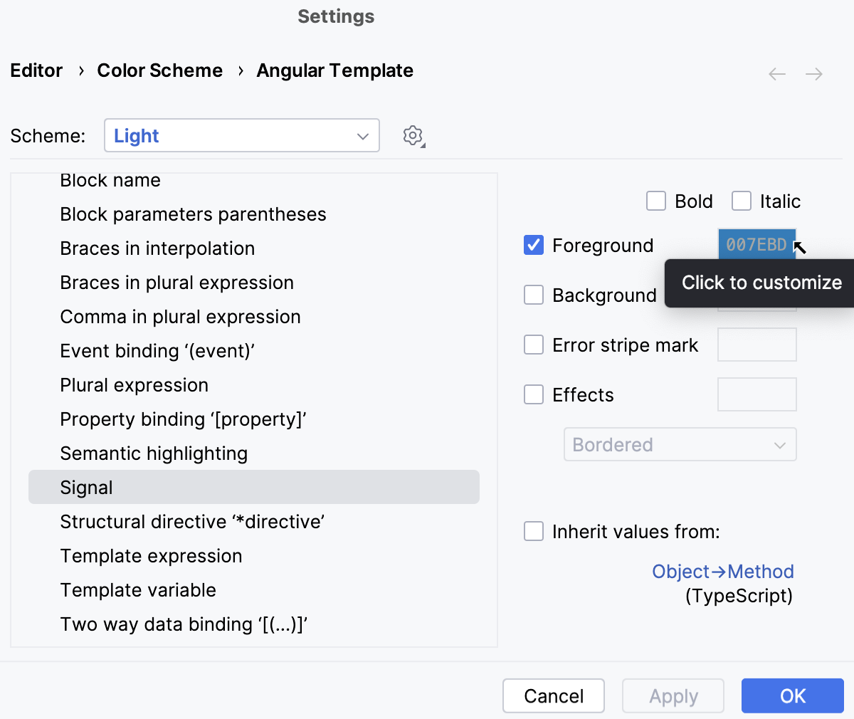 Angular signal: configure highlighting Angular signal: configure highlighting