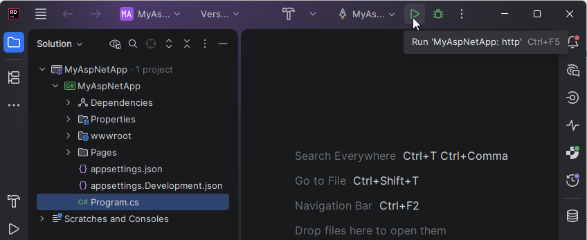 JetBrains Rider: Run a new ASP.NET solution JetBrains Rider: Run a new ASP.NET solution