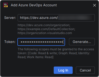 JetBrains&nbsp;Rider: Add Azure DevOps Account
