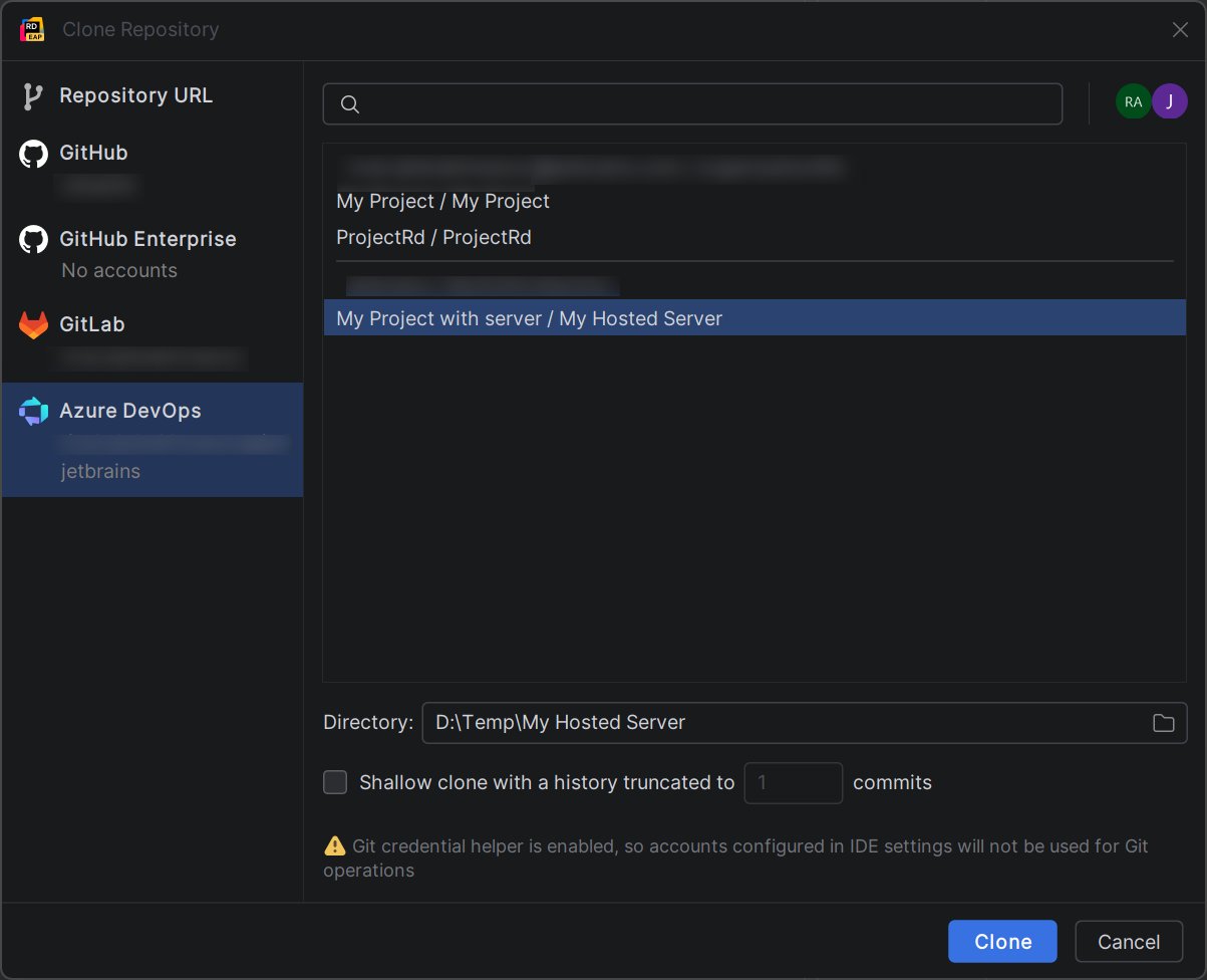 JetBrains&nbsp;Rider: Clone Azure DevOps repository