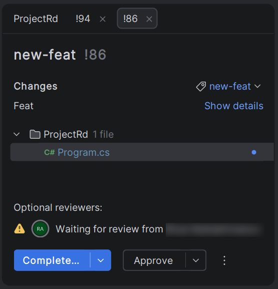JetBrains Rider: Completing Azure DevOps pull request JetBrains Rider: Completing Azure DevOps pull request