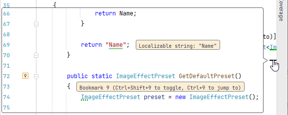 JetBrains&nbsp;Rider: Bookmark on the error stripe