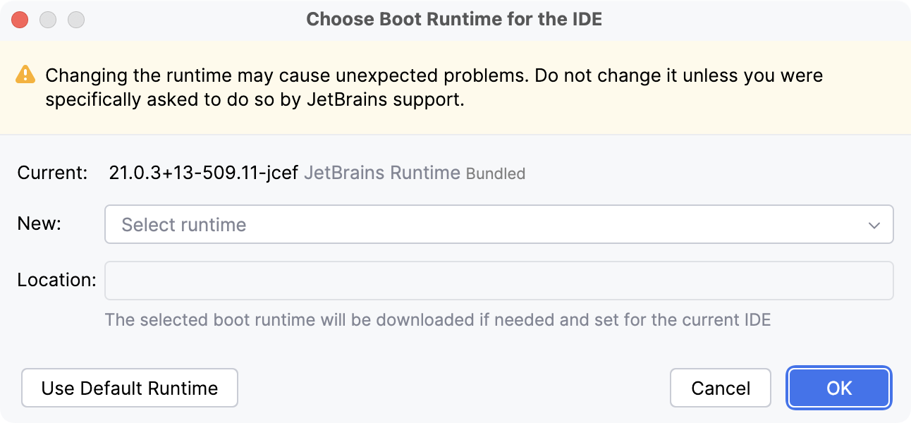为 IDE 选择 Boot Runtime 为 IDE 选择 Boot Runtime
