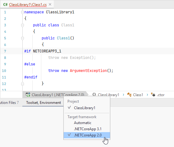 JetBrains Rider: Switching .NET Framework context from the editor JetBrains Rider: Switching .NET Framework context from the editor
