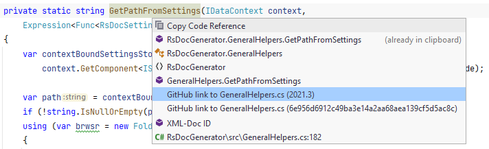 JetBrains&nbsp;Rider: Copying code reference to clipboard