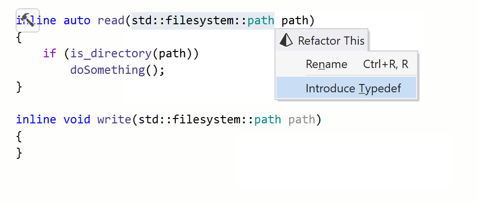 JetBrains&nbsp;Rider：在 C++ 中引入/内联 typedef 重构