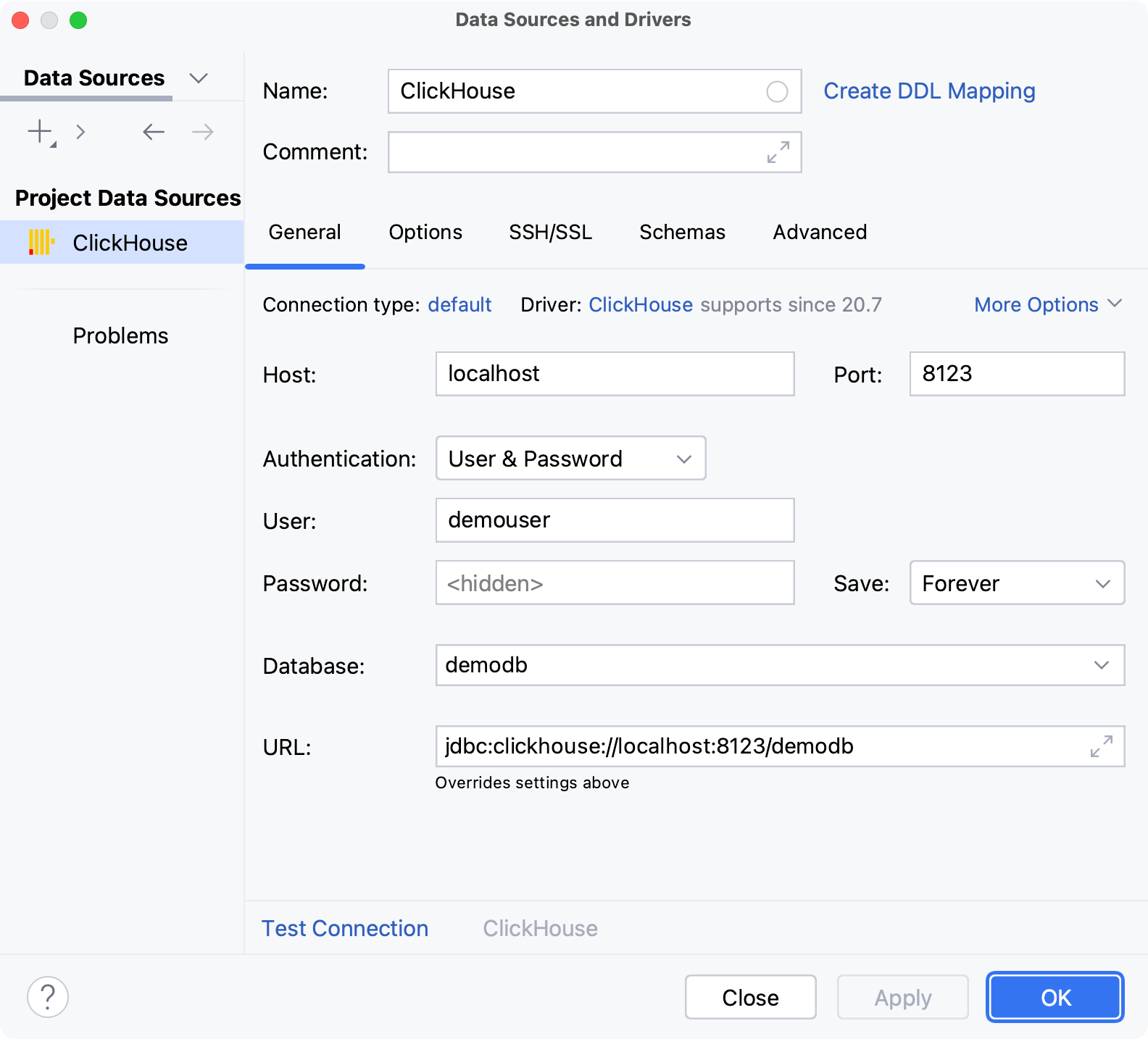 Database connection details Database connection details
