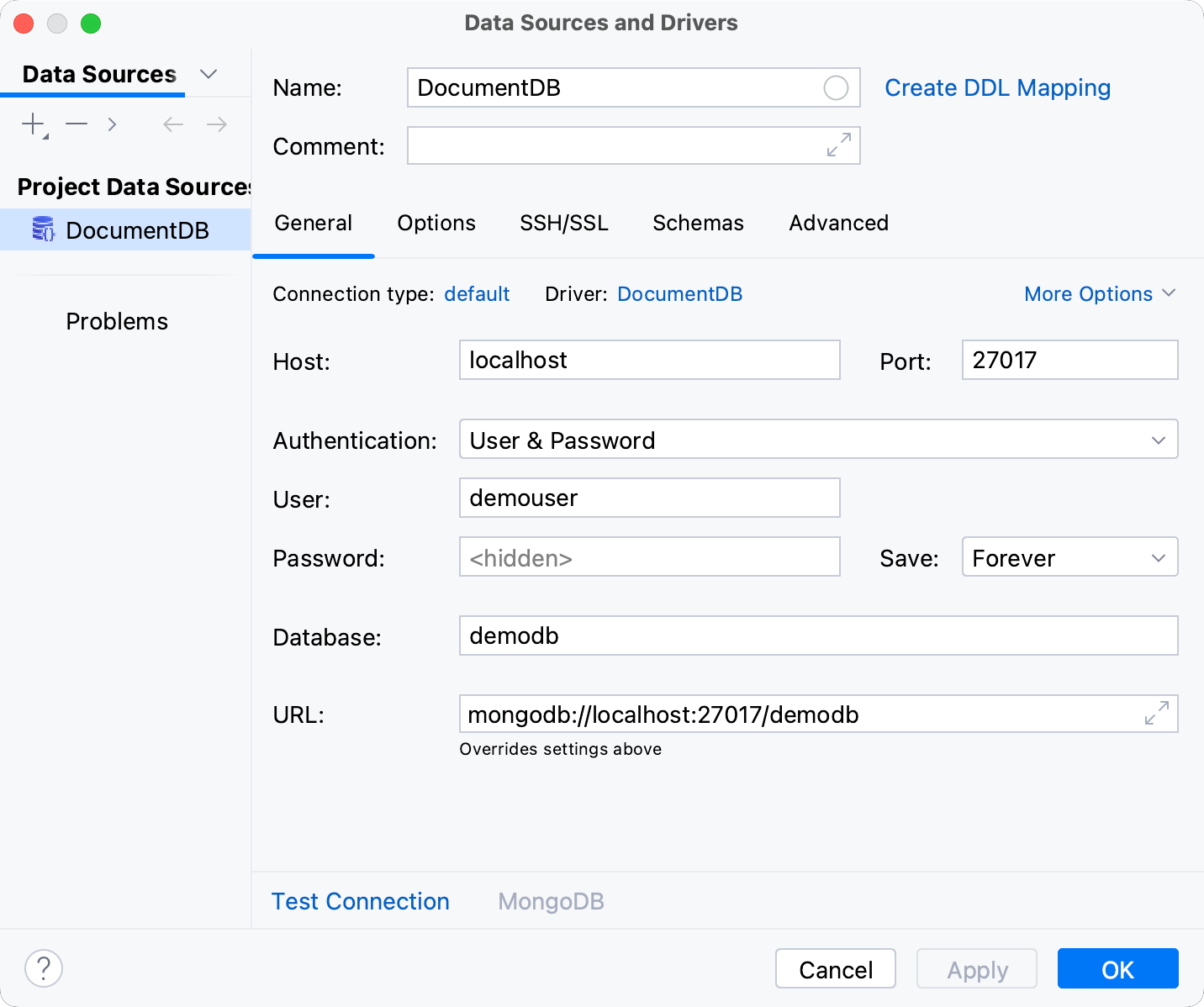 Database connection details Database connection details