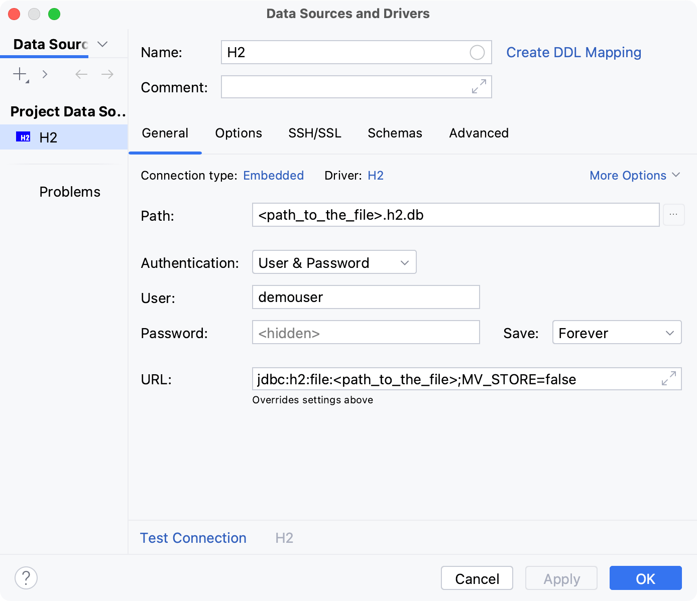 Database connection details Database connection details
