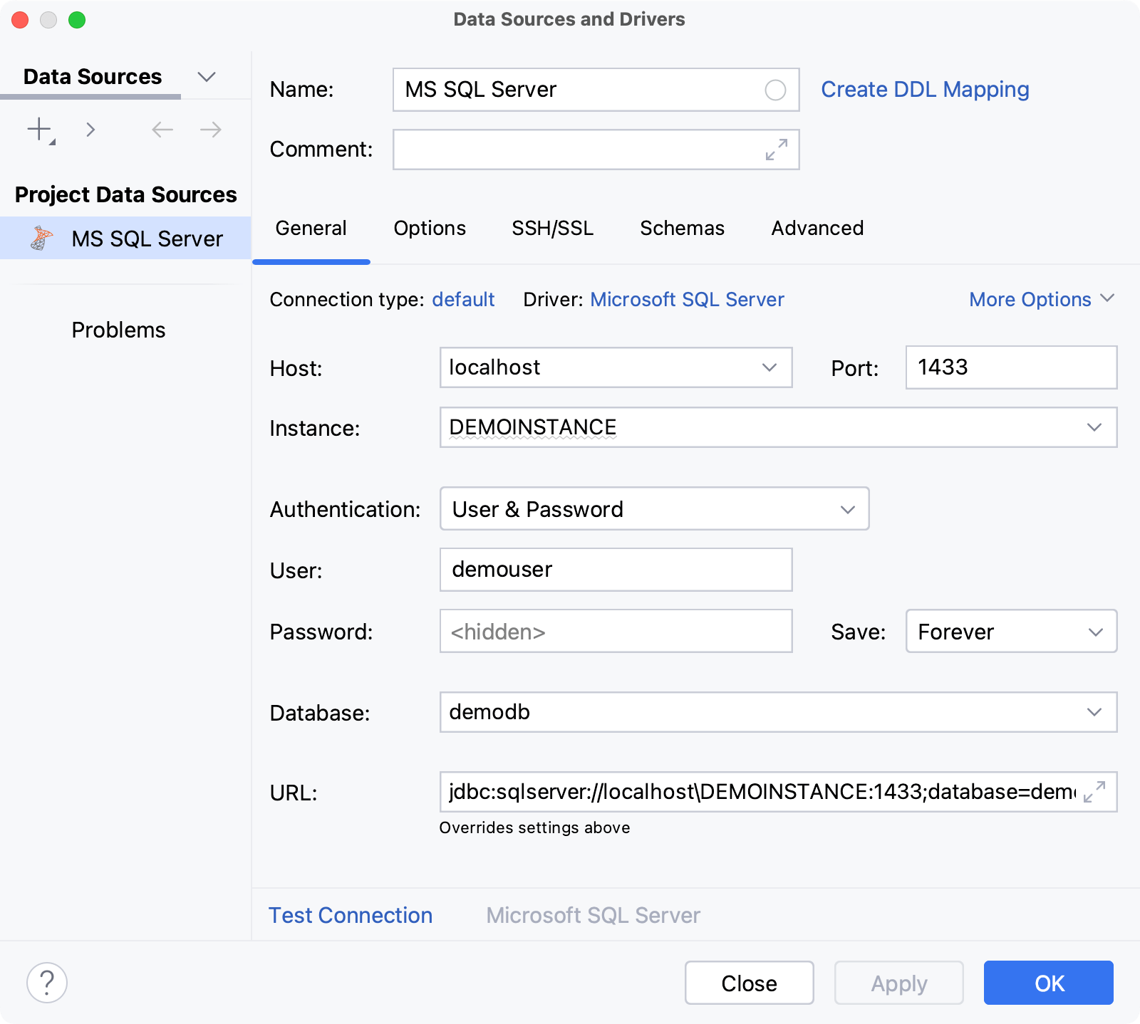 Database connection details Database connection details