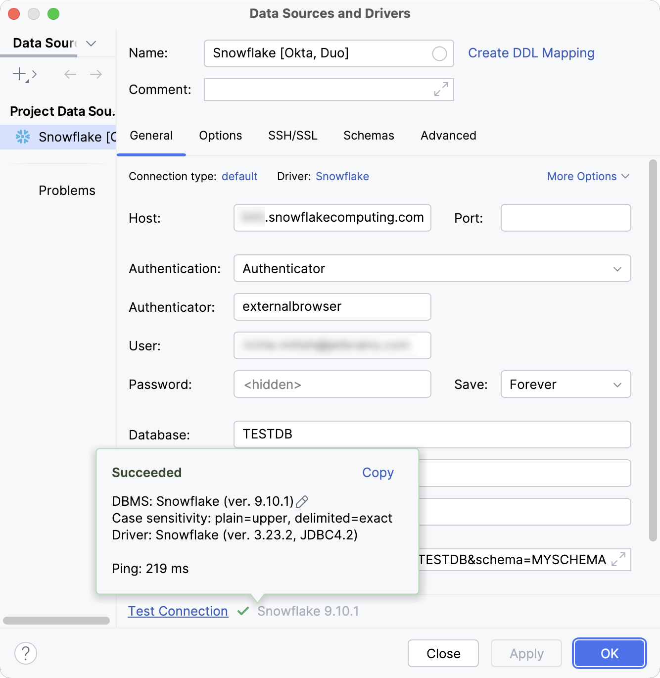 Database connection details