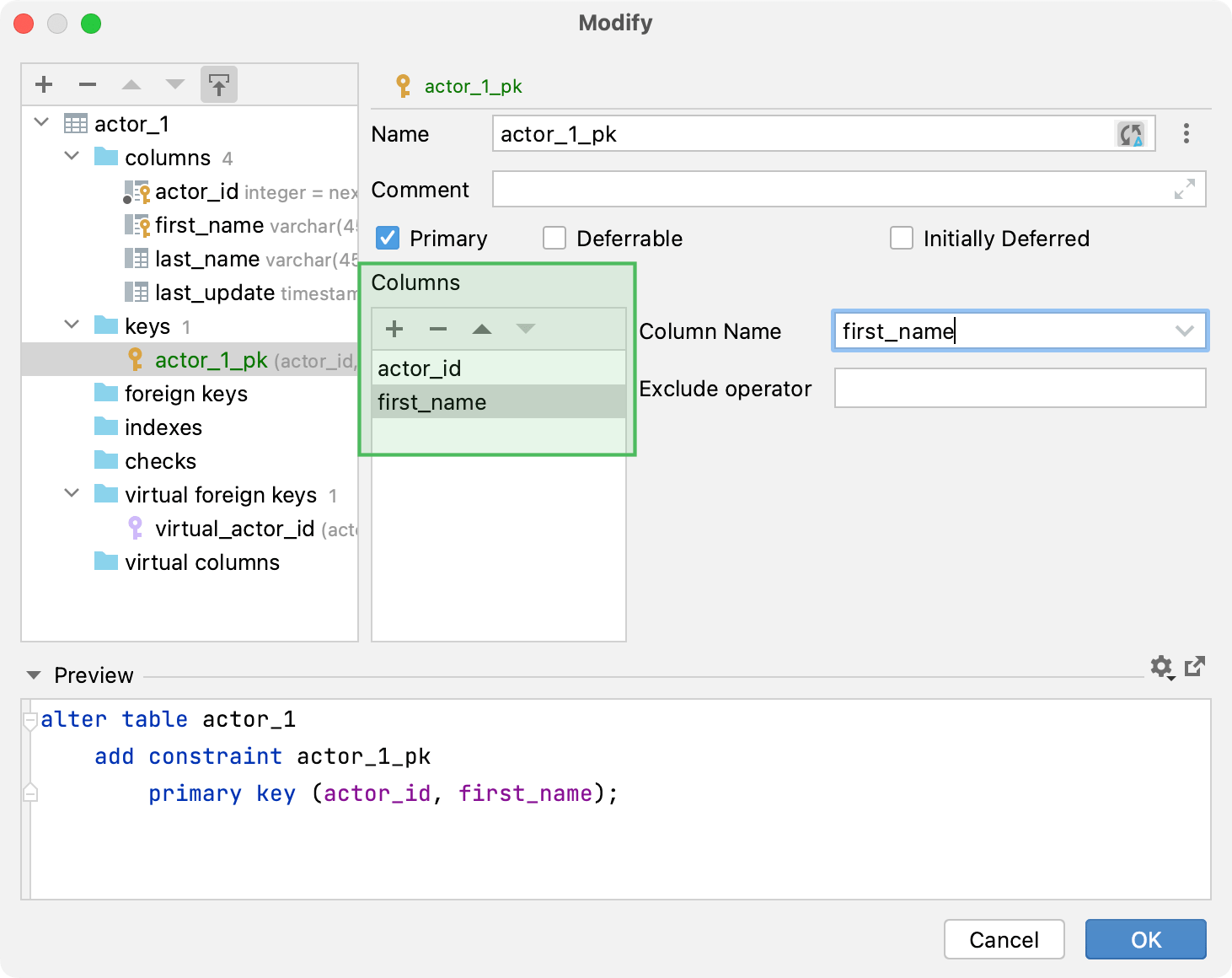 Create a composite primary key Create a composite primary key