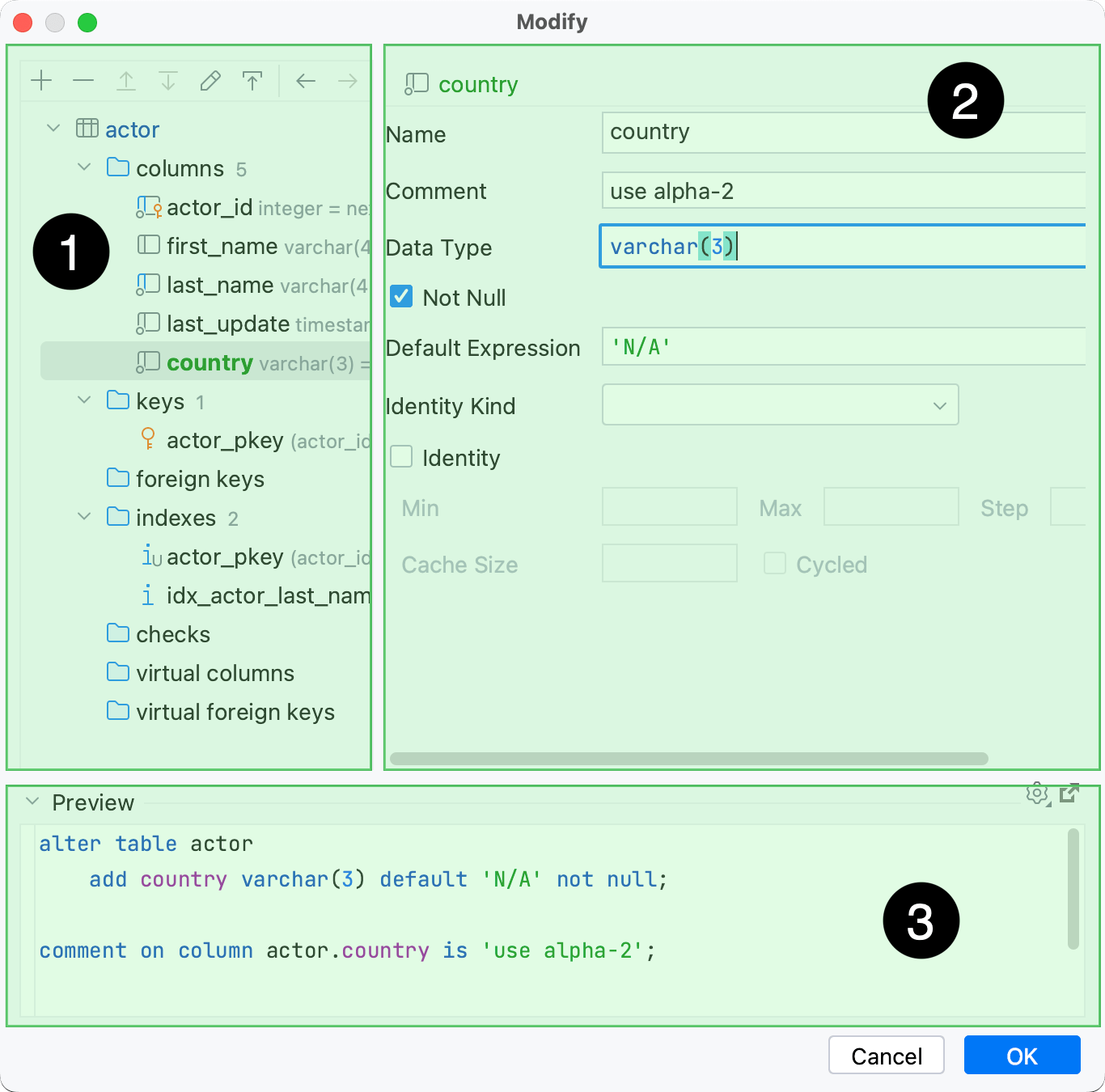 Parts of the Create and Modify dialogs Parts of the Create and Modify dialogs