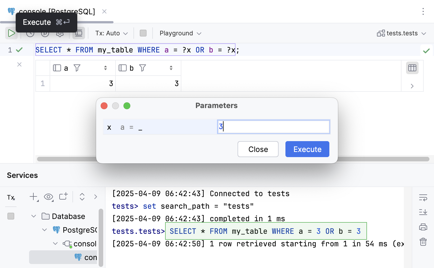 Running a statement with named user parameters Running a statement with named user parameters