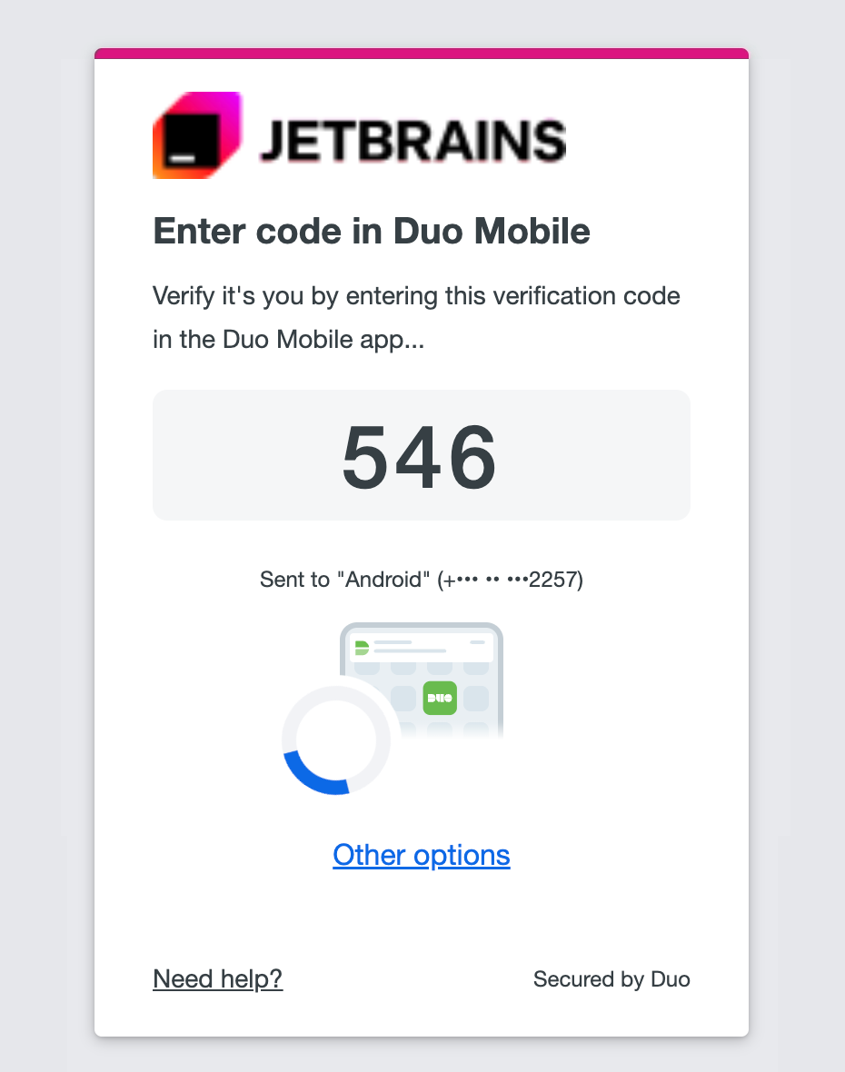 Verification code on the Duo Security website