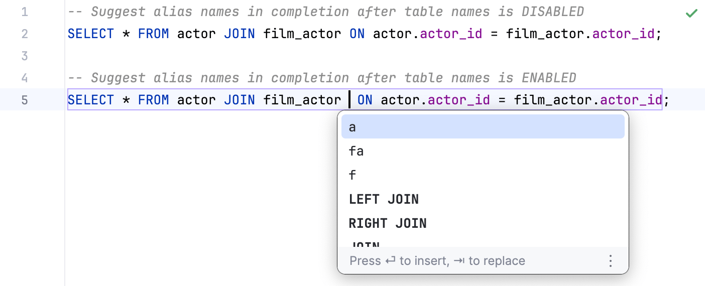 Suggest alias names in completion after table names Suggest alias names in completion after table names