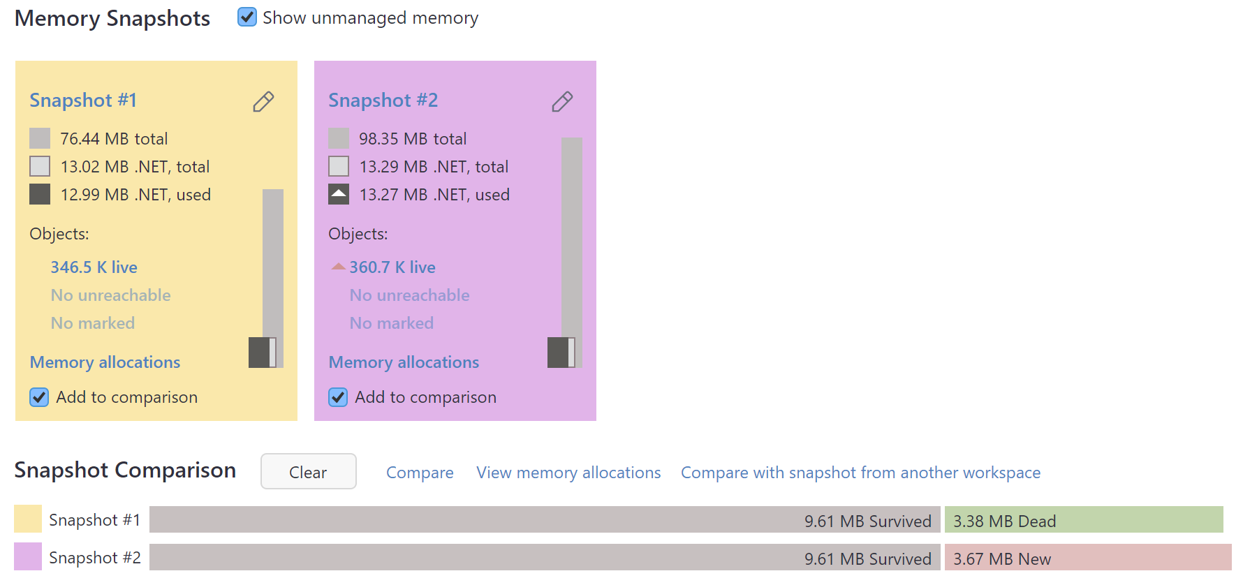 Comparing memory snapshots Comparing memory snapshots