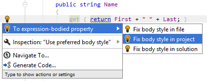 JetBrains Rider。 “转换为表达式主体”快速修复 JetBrains Rider。 “转换为表达式主体”快速修复