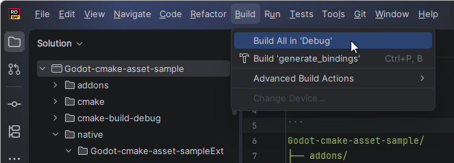 JetBrains&nbsp;Rider: Godot addon project. Build C++ GDExtension