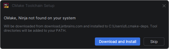 JetBrains&nbsp;Rider Godot wizard: CMake/Ninja installation prompt