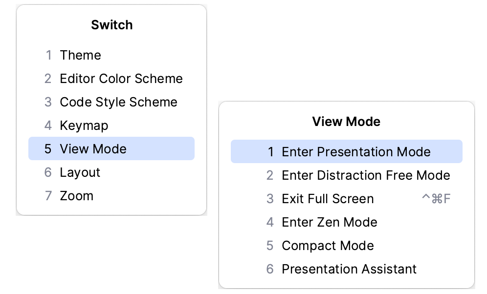Quick switcher for viewing modes Quick switcher for viewing modes