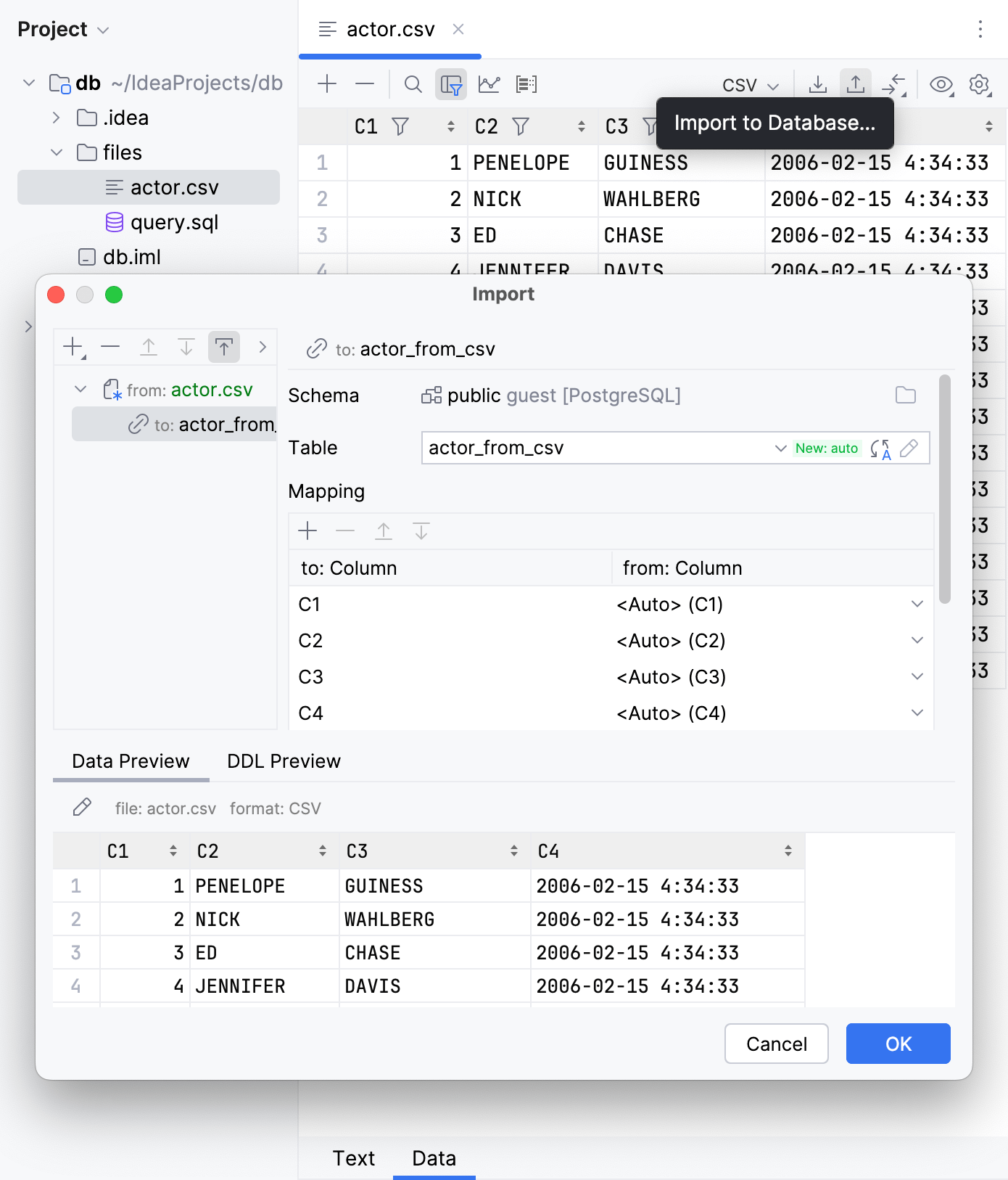 Import data to a database Import data to a database