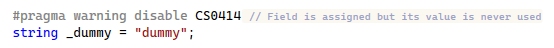 JetBrains Rider: Inlay hints for '#pragma warning' directives JetBrains Rider: Inlay hints for '#pragma warning' directives