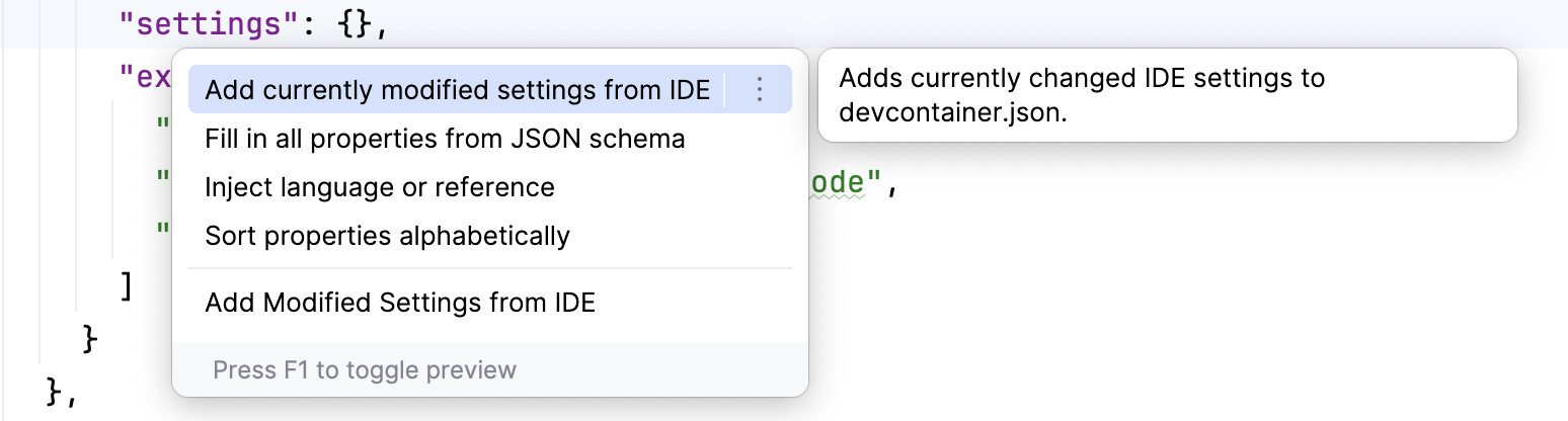 JSON settings JSON settings
