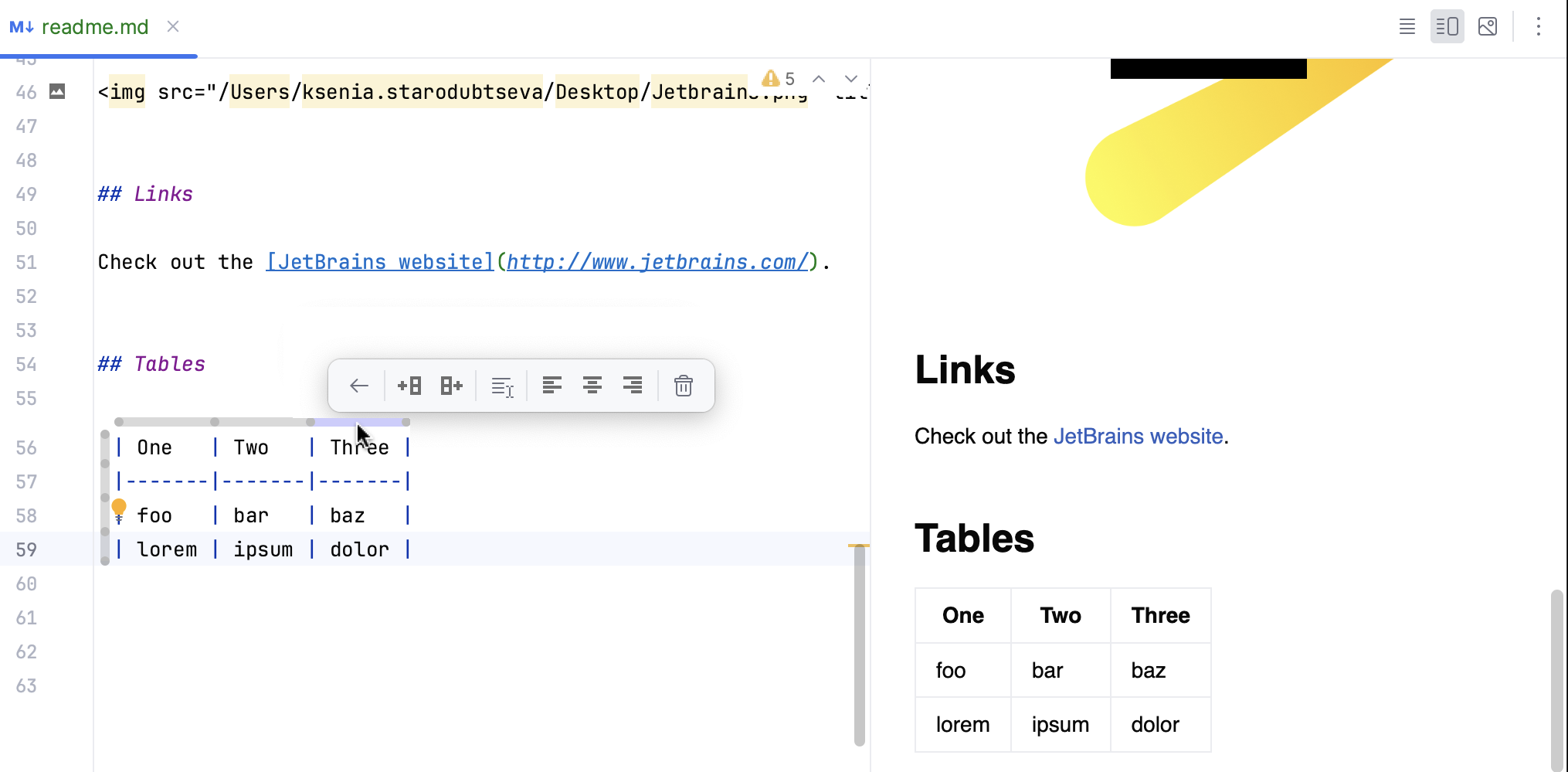 Editing a table in a Markdown file Editing a table in a Markdown file
