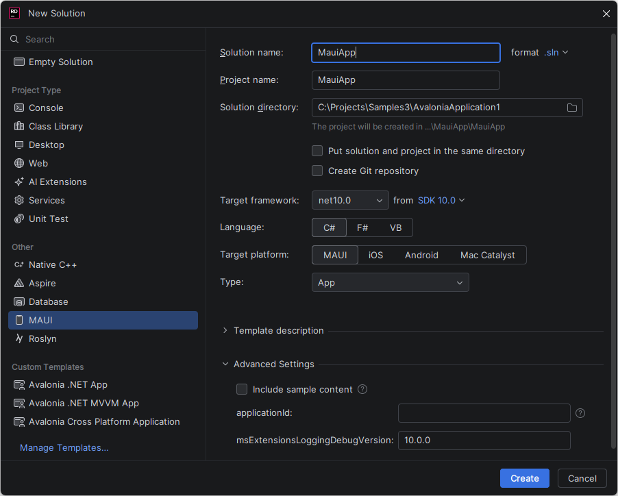 JetBrains Rider: New Solution wizard. MAUI JetBrains Rider: New Solution wizard. MAUI