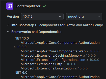 Rider: Dependencies of the selected NuGet package Rider: Dependencies of the selected NuGet package